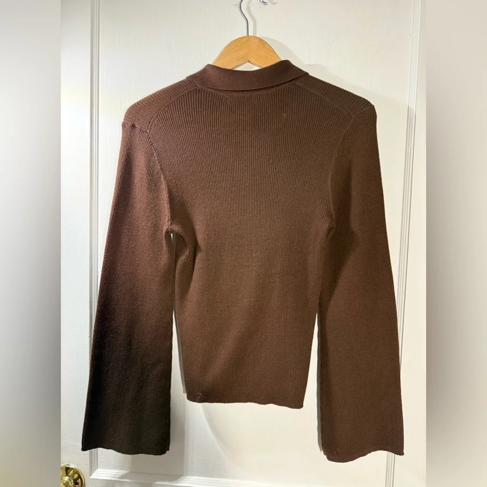 Michael Kors Saddle Brown Ribbed Polo with bell sleeves